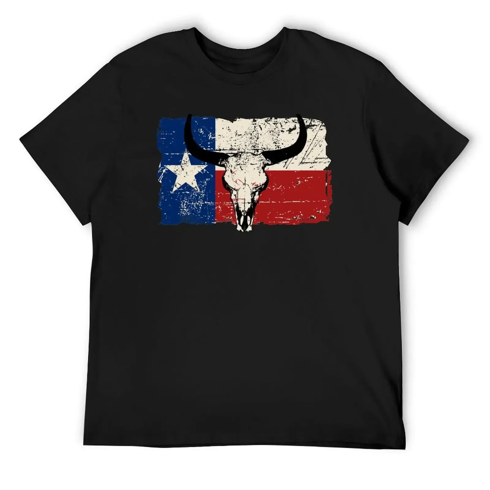 U.S. State Texas Bull Skull Flag - Vintage Look T-Shirt tops blanks mens funny t shirts