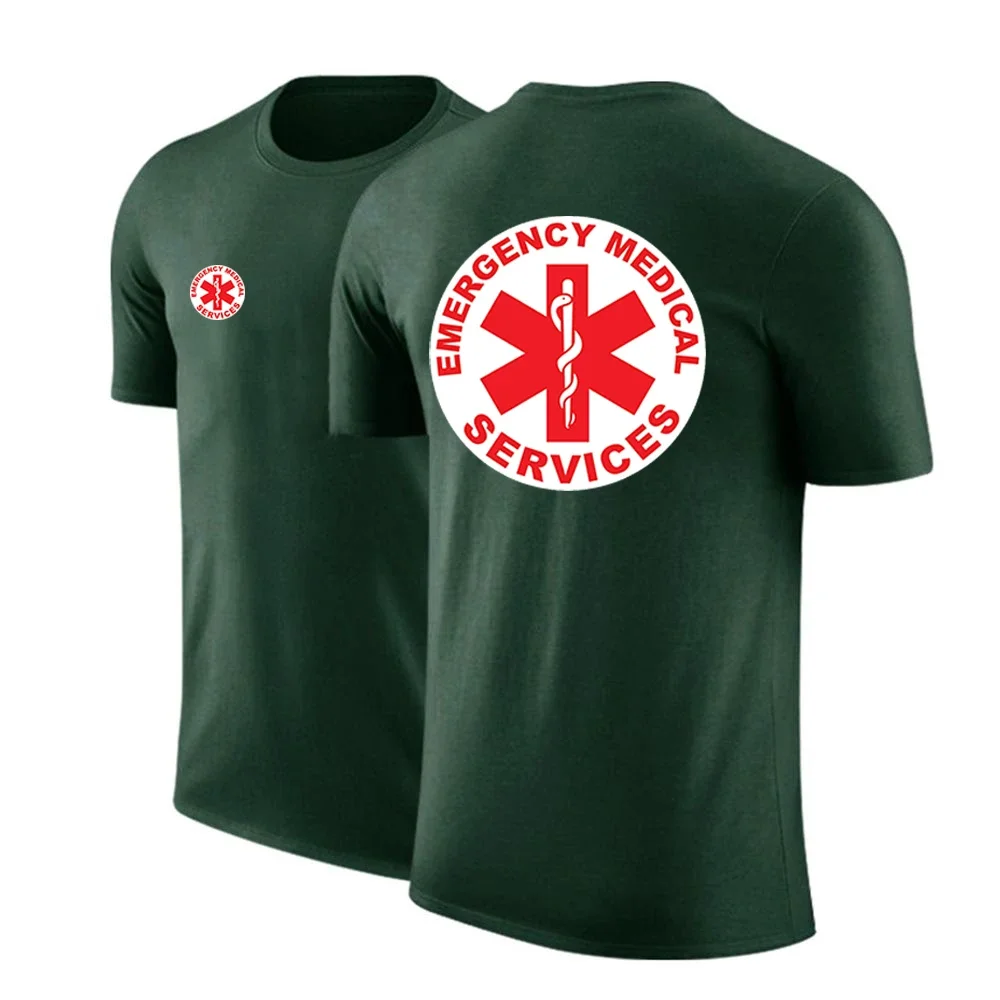 EMT Emergency Ambulance Men\'s Brand Summer Ordinary Short Sleeve Sports T-shirt Solid Color Printing Casual Breathable Tops