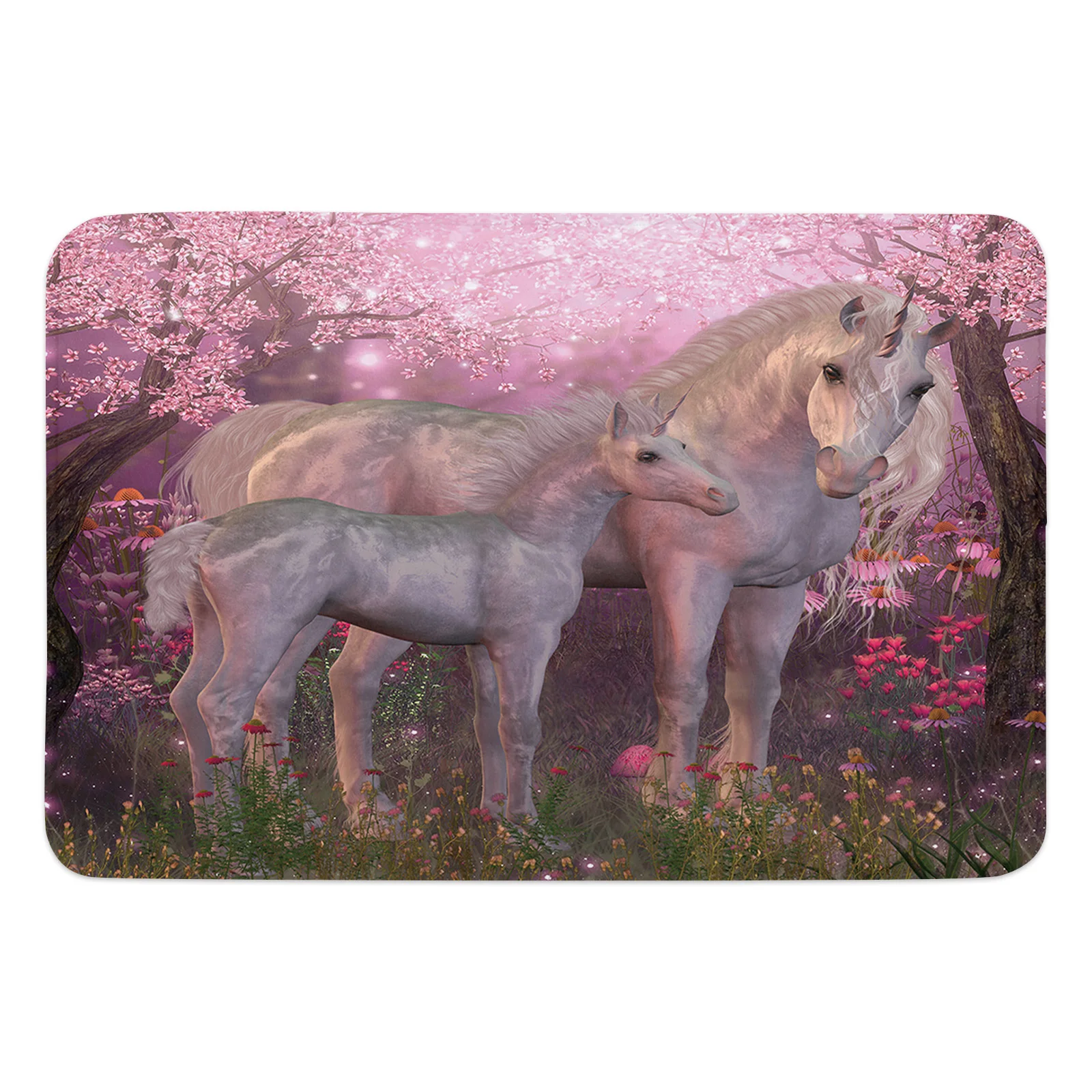 Animals Pink Unicorn Bathroom Bath Mat Coral Fleece Carpet Bathtub Floor Rug Shower Room Doormat Kitchen Entrance Pad Home Decor