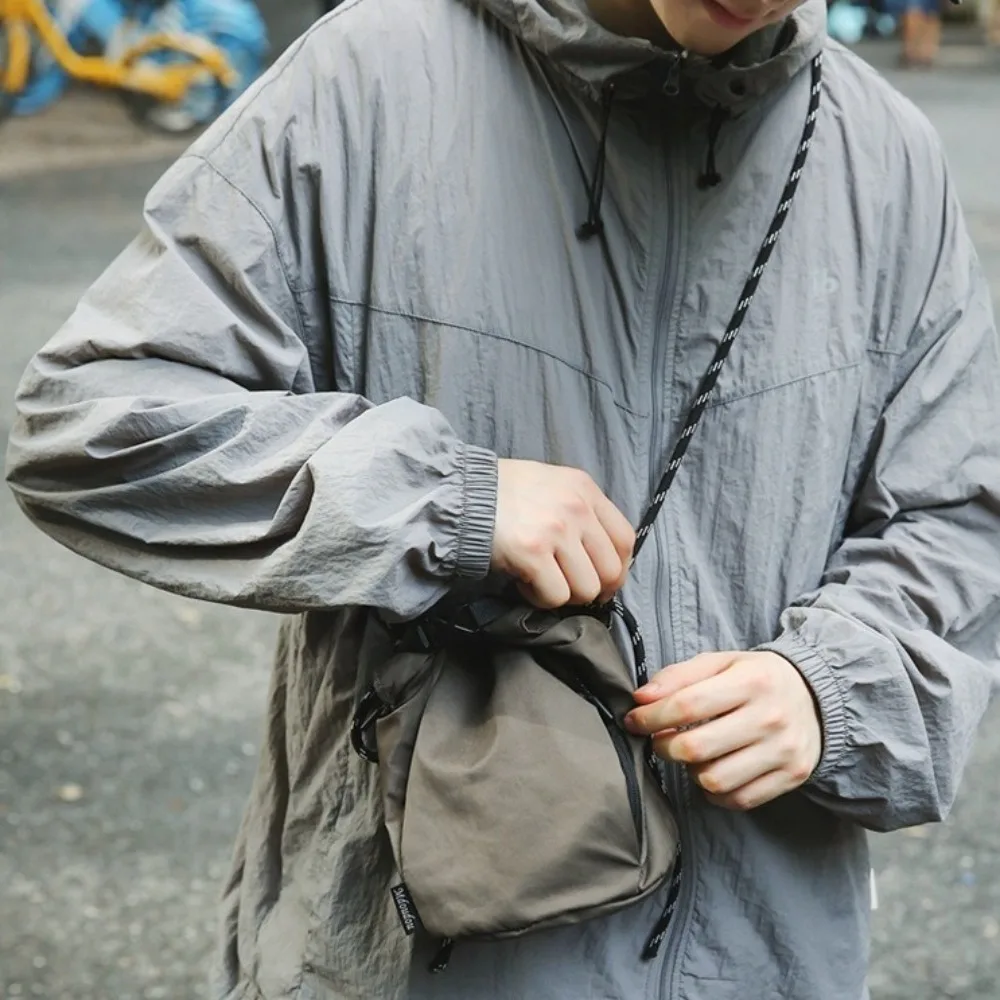 

Korean Style Drawstring Bucket Bag Purse Handbag Nylon Shoulder Bag Solid Color Adjustable Shoulder Strap Small Crossbody Bag