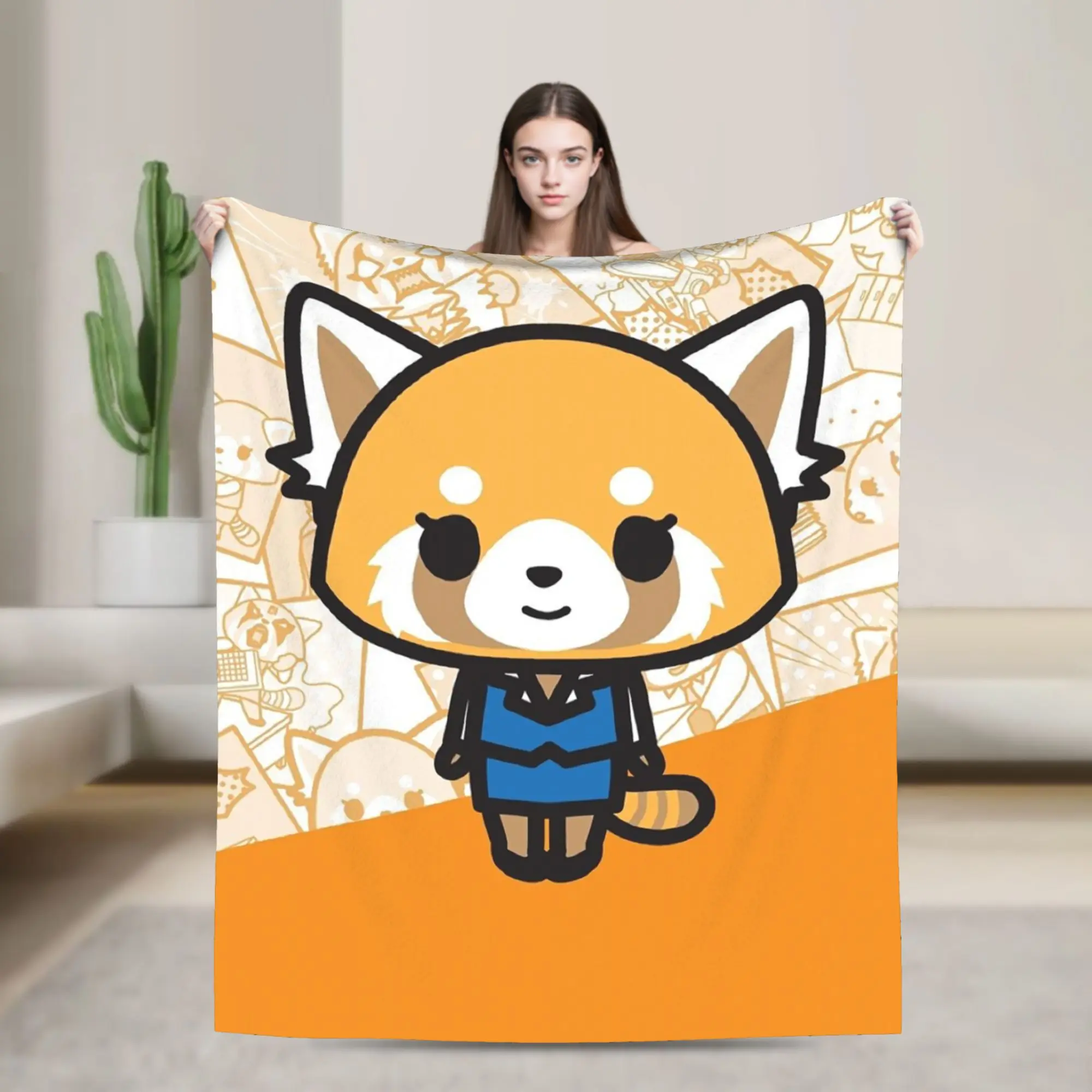 Aggretsuko Blanket Kawaii Aggressive Retsuko Karaoke Flannel Funny Warm Throw Blanket for Home Textile Decor