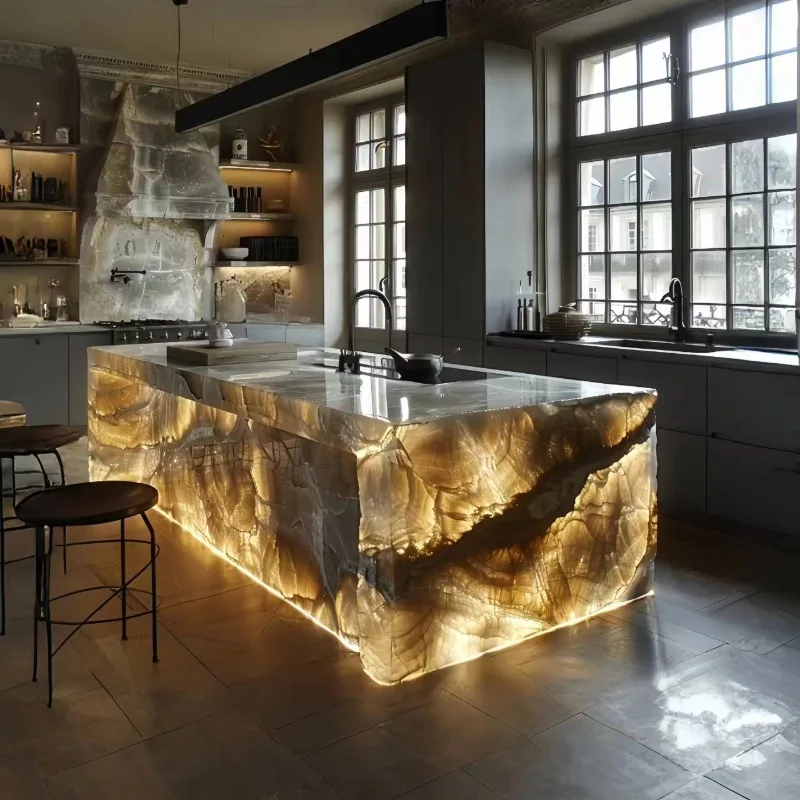 Luminous jade island marble light luxury high-end checkout page modern