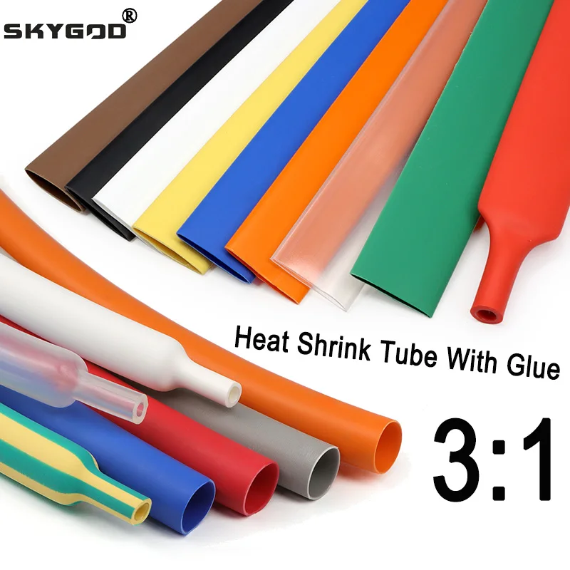 1M 3:1 Heat Shrink Tube With Glue 1.6/2.4/3.2/4.8/6.4/7.9/9.5/12.7/30/50mm Dual Wall Shrinkable Tubing Adhesive Wrap Wire Sleeve