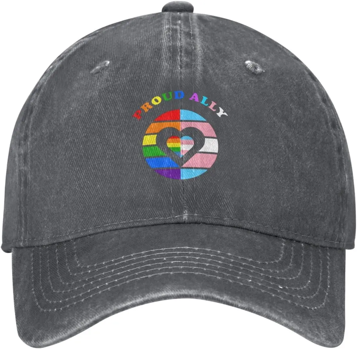 Proud Ally Trans Heart Pride Washed Baseball Cap Adjustable Low Profile Cotton Casual Dad Hat