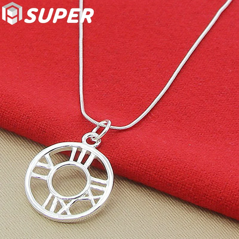 

925 Sterling Silver Roman Numerals Round Circle Pendant Necklace 18-30 Inch Snake Chain For Woman Man Fashion Jewelry