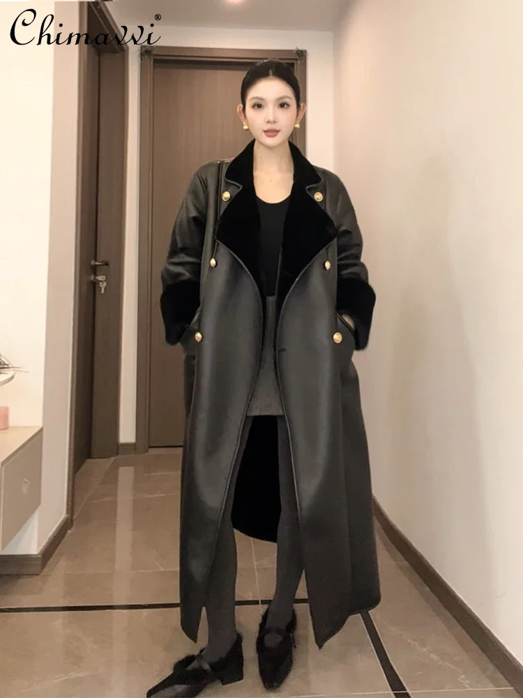 

2024 Winter Clothes New Heavy Industry Fur Integrated Lamb Fur Coat Women's Fashion Suit Collar Warm Mid-length Fur Jackets