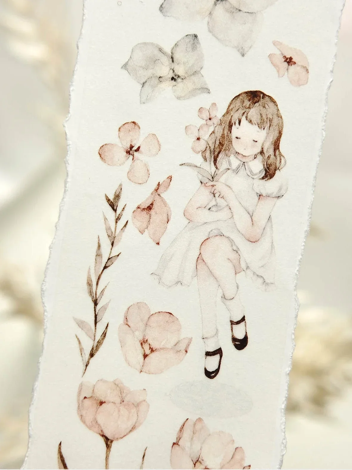 Cute Little Girl and Flower and Cats Freckle Journal Pet Washi Tapes