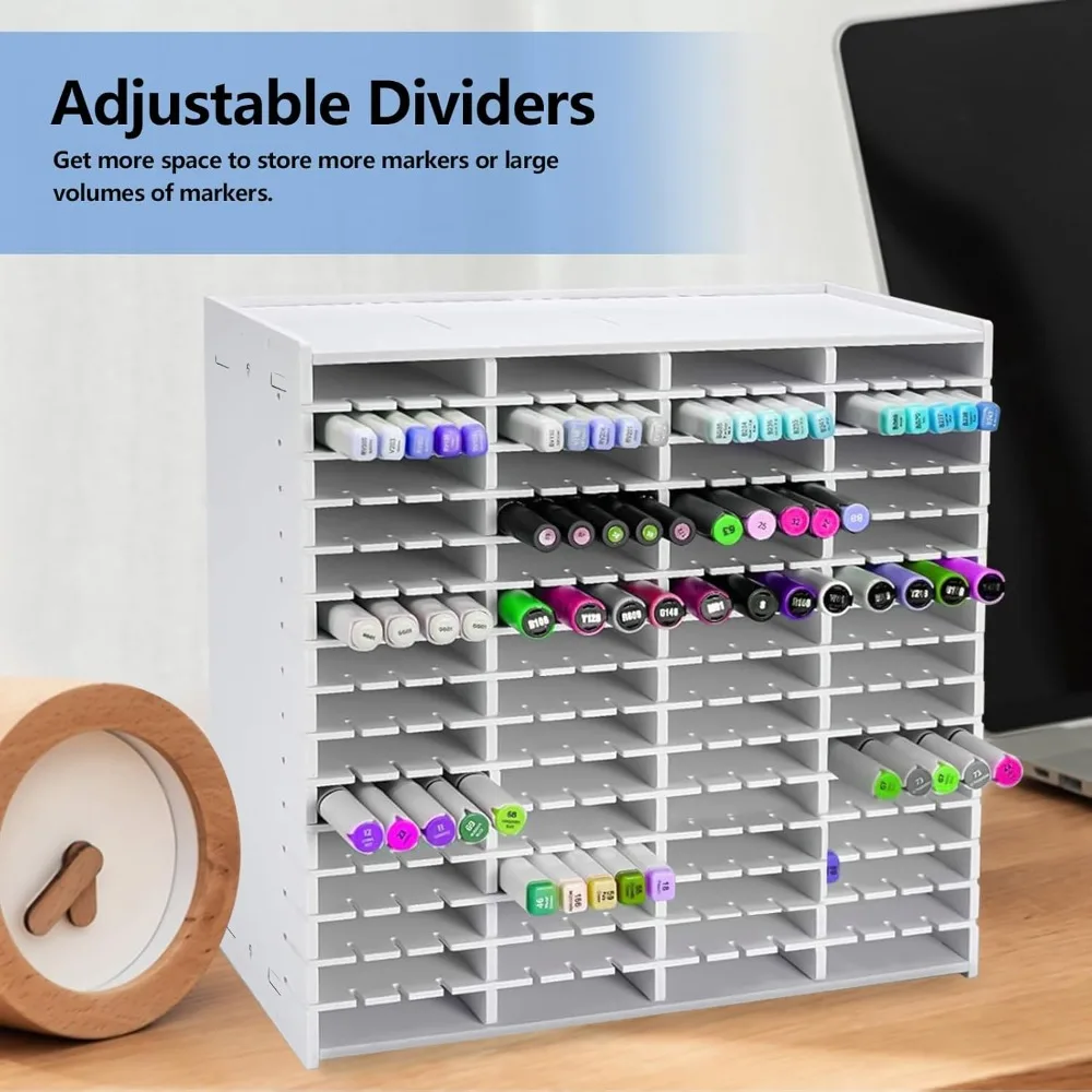 Marker Organizer with 240 Slots Adjustable Divider Storage Rack for Pens Colored Pencils Art Brushes Desk Organizer