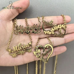 Nextvance Gold Color Custom Name Necklace With Heart Butterfly Personalized Stainless Steel Pendant For Women Girl Handmade Gift