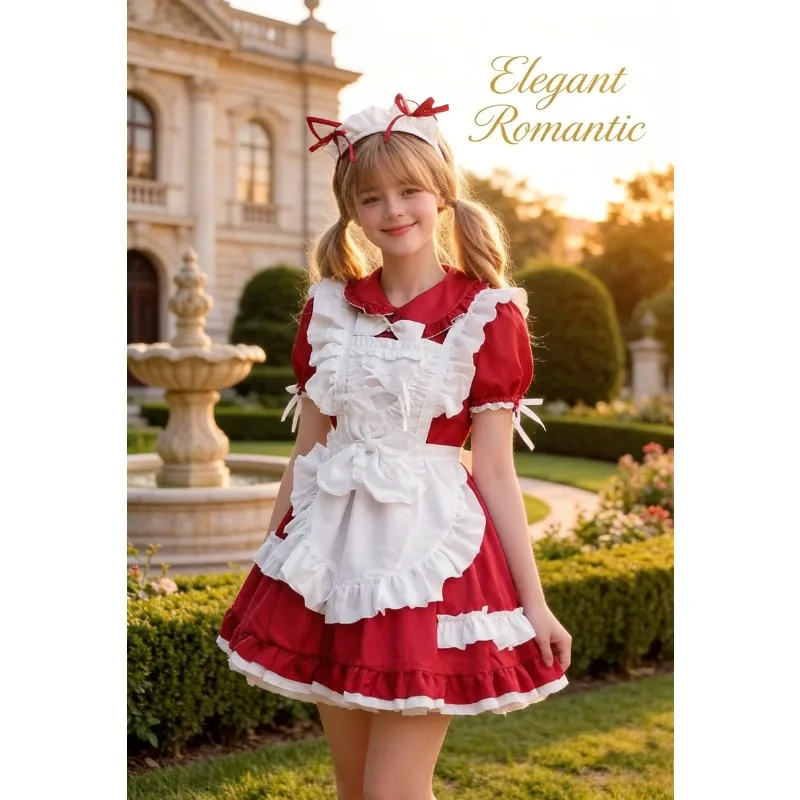 

Burgundy Lolita Dress Japanese Maid Cosplay Costume Gothic Princess Party Anime Uniform Fancy Dress Women Sweet Elegant Luxury