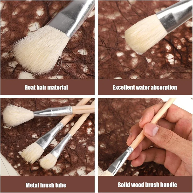 AK51- Brushes Set,15Pcs Wooden Acrylic Paintbrushes Pottery Glaze Tool Supplies Art Accessorie For Watercolor Painting