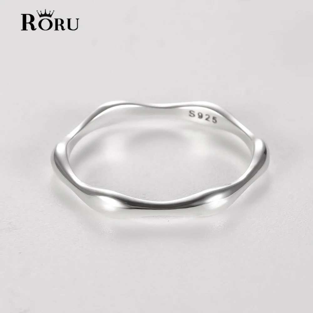 RORU New 925 Sterling Silver Retro Wave Finger Rings for Women Men Stack-able Punk Party Korean Style Fine Jewelry Gifts