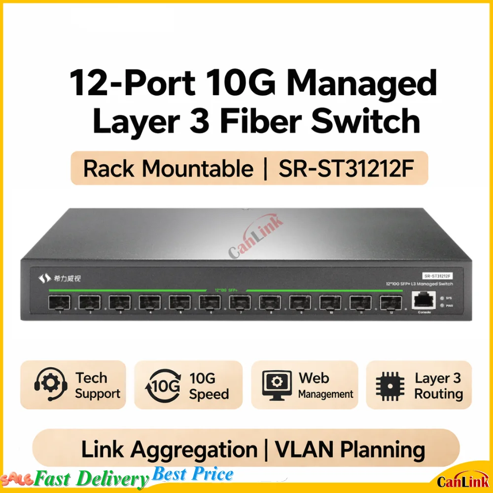 

12 Port 10G SFP+ Layer 3 Managed Optical Switch, LACP Link Aggregation, VLAN Support, Full Optical Enterprise Home Network