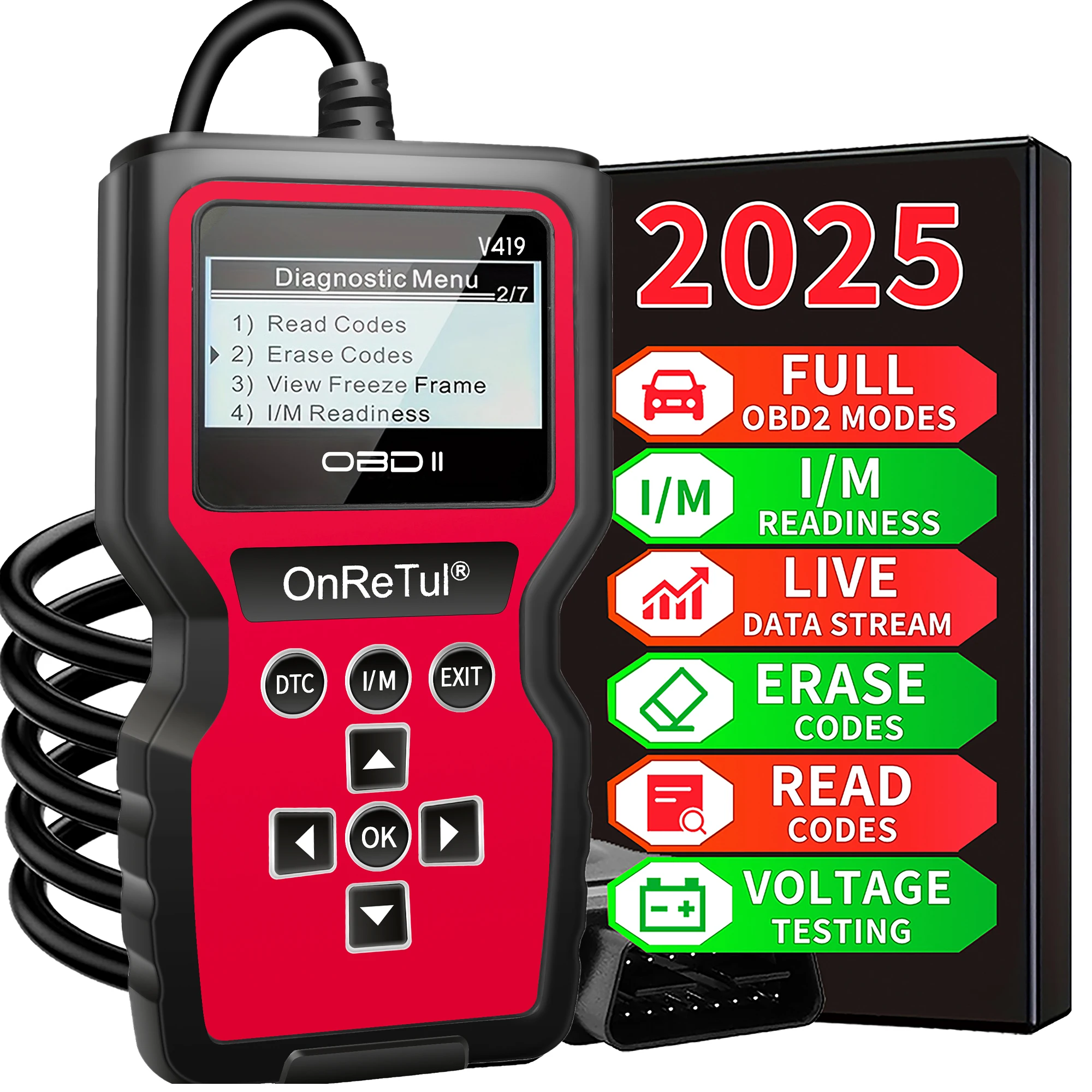 Professional Obd2 Diagnostic Scanner, Engine Fault Code Reader, Car Code Scanner with Reset Function, Mode 6 Mode 8 & I/M Reading