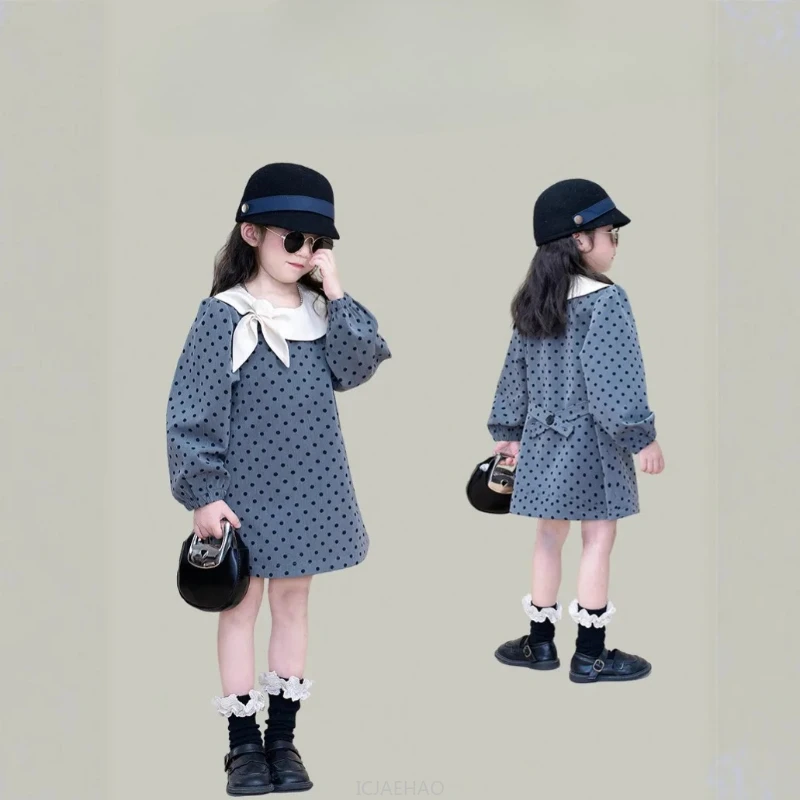 

Одежда для девочек-подростков, школьная форма 2024, детская одежда с длинными рукавами для девочек, платья принцессы для маленьких девочек, детское серое платье для юниоров