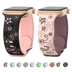 Engraved Strap For Apple Watch Band 40mm 44mm 41mm 49mm 45mm 38mm 42mm silicone bracelet For iwatch series 9 7 se 6 5 4 8 ultra