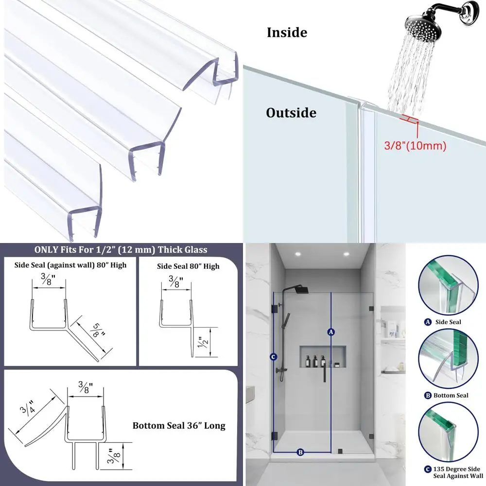 

frameless shower door seal kit for 80" sides & 36" bottom, 3/8" glass, customizable