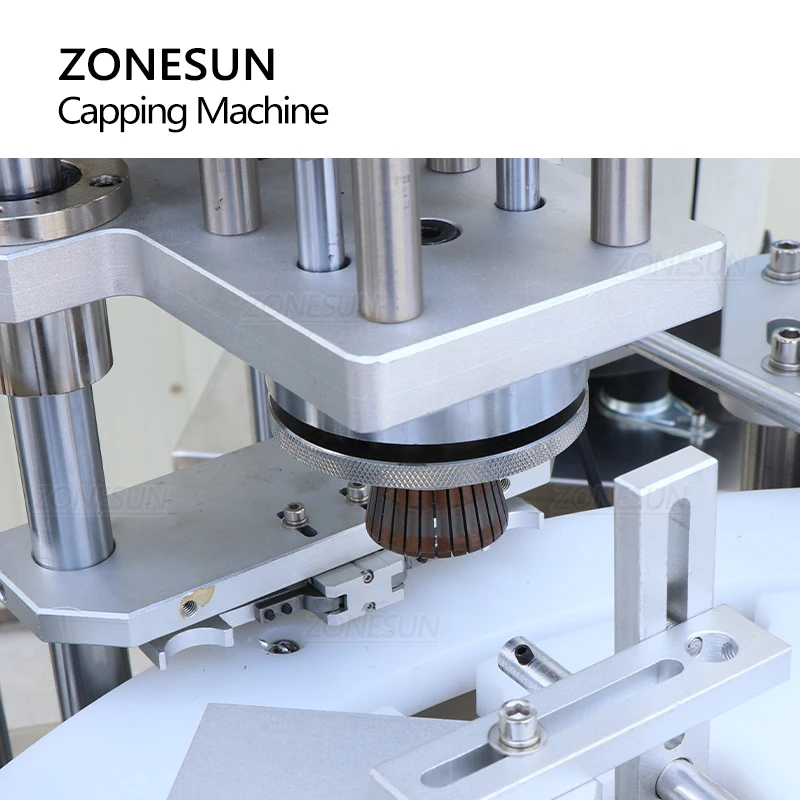 ZONESUN ZS-AFC8 Automatic 4-in-1 Round Bottle Filling Capping Machine Rotary Perfume Sprayer Head Pressing Crimping Equipment