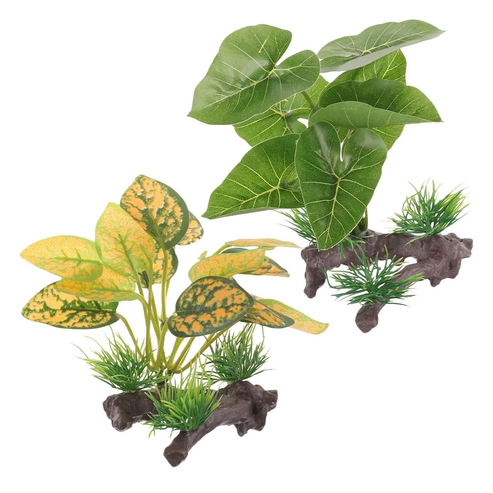 

2 Pcs Fish Tank Aquatic Plant Ornaments Aquarium Decor Fake Plants for Terrarium Reptile Plastic Realistic Decorate Artificial