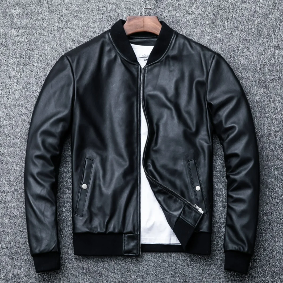 2025 Sheepskin Jacket New Leather Jacket Top Layer 100% Leather Clothes Men's Stand Collar Motorcycle Clothes  Autumn Winter