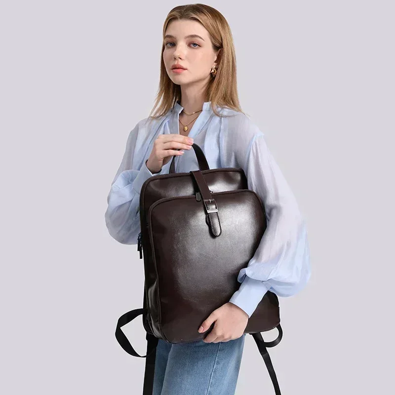 New Glossy Leather Backpack Women Fashion All match Daily Bag 14 Laptop Bag Casual Commute Travel School Bag College Students
