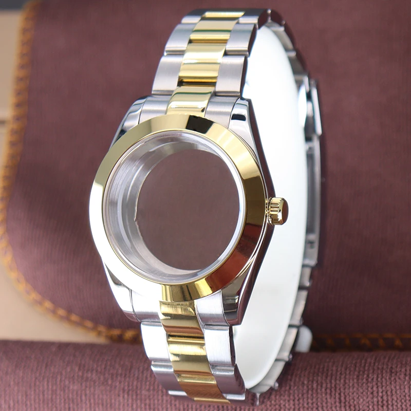 

40mm 36mm Bevel Edge Watch Case Silver Gold Watchband Sapphire For Seiko NH35 NH36 NH34 NH38 8215 Movement 28.5mm Dial Explorer