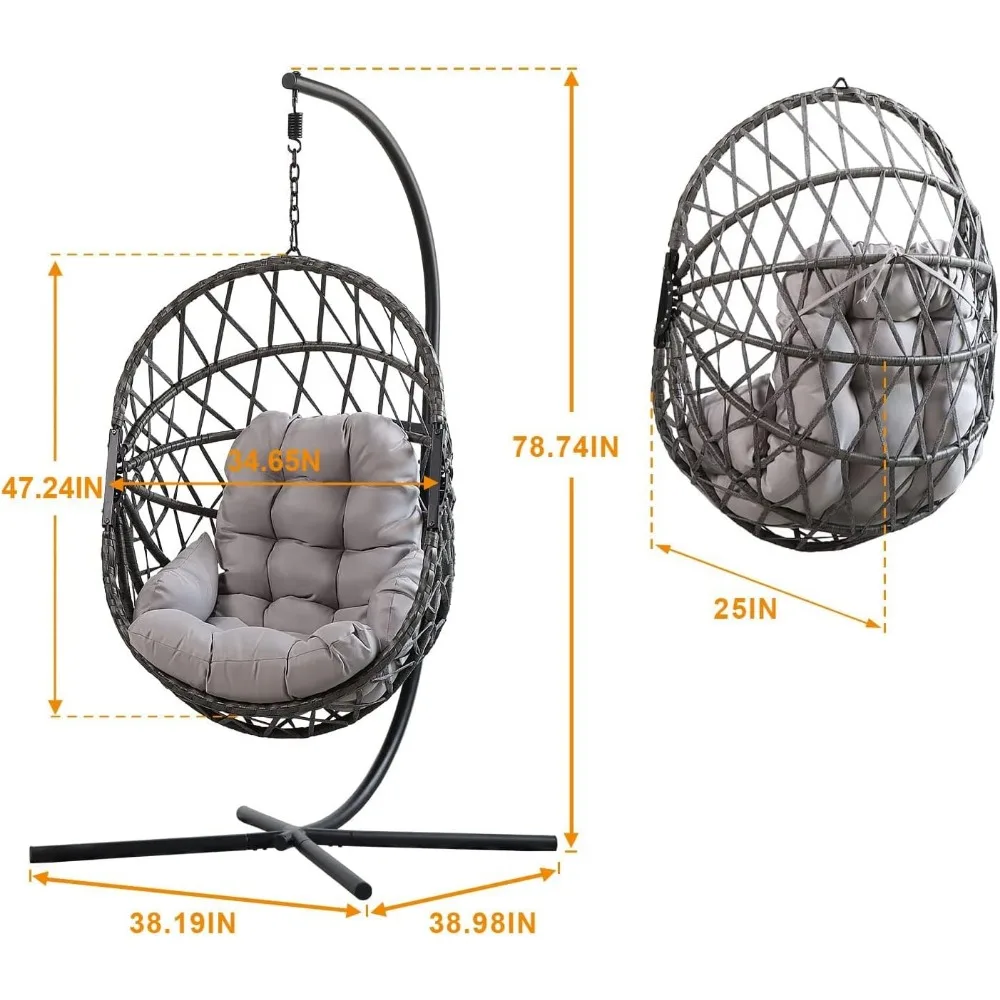Egg Chair Outdoor Indoor with Stand,Egg Swing Chair with Stand Wicker Egg Chair with Cushion 350lbs Capacity for Patio Balcony