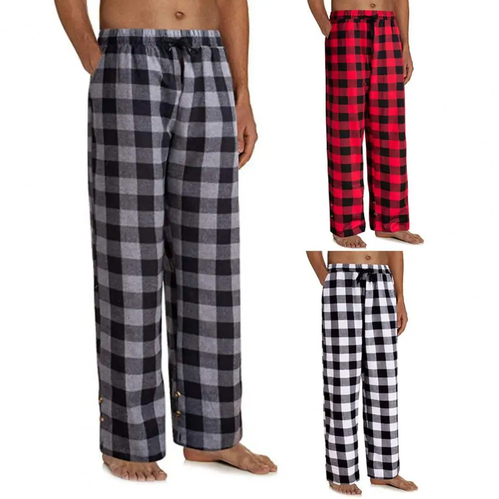 Loose Wear-resistant Waist Drawstring Pants Men Trousers Pajama Elastic Plaid Pajama for Home