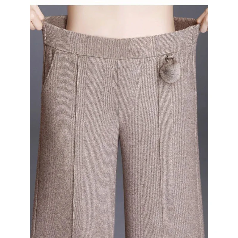 

Оверсайз 4XL, формальные широкие брюки в тонкую полоску, высокая талия, до щиколотки, рабочие брюки, осенние свободные шерстяные брюки для женщин