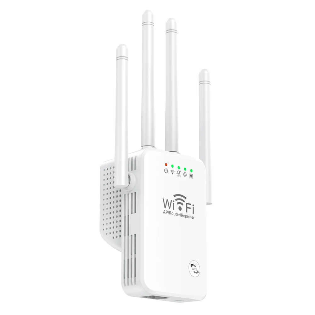 Extensor WiFi Booster 2.4 GHz Repetidor de Internet sem fio 300Mbps Fácil configuração 4 antenas de longo alcance para casa com porta Ethernet