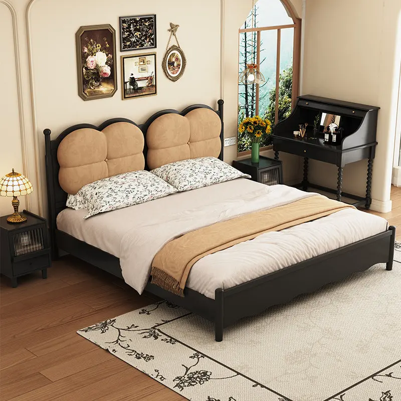 

150x200cm Full Wooden Bed 2 People Fashion Headboard Nordic Storage Bed 2 People Queen Size Design Marriage Bedroom Furnitures