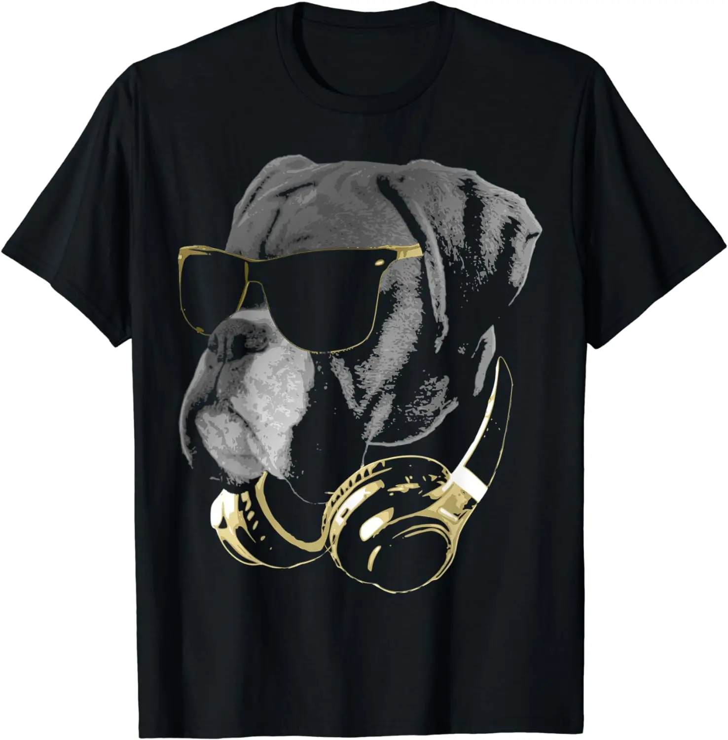 Boxer Dog WIth Sunglasses and Headphones T-Shirt for Men Women Oversized T Shirt Cotton Streetwear Sports