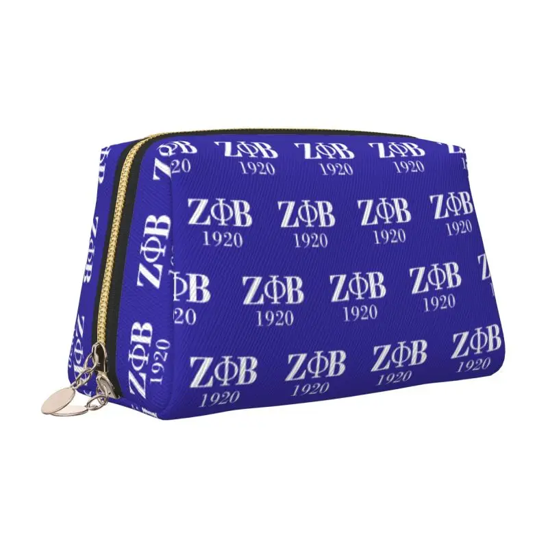 Zeta Phi Beta 1920 Print Leather Makeup Bag Women Large Travel Toiletry Pouch Cosmetic Bags Portable Storage Bag Gifts