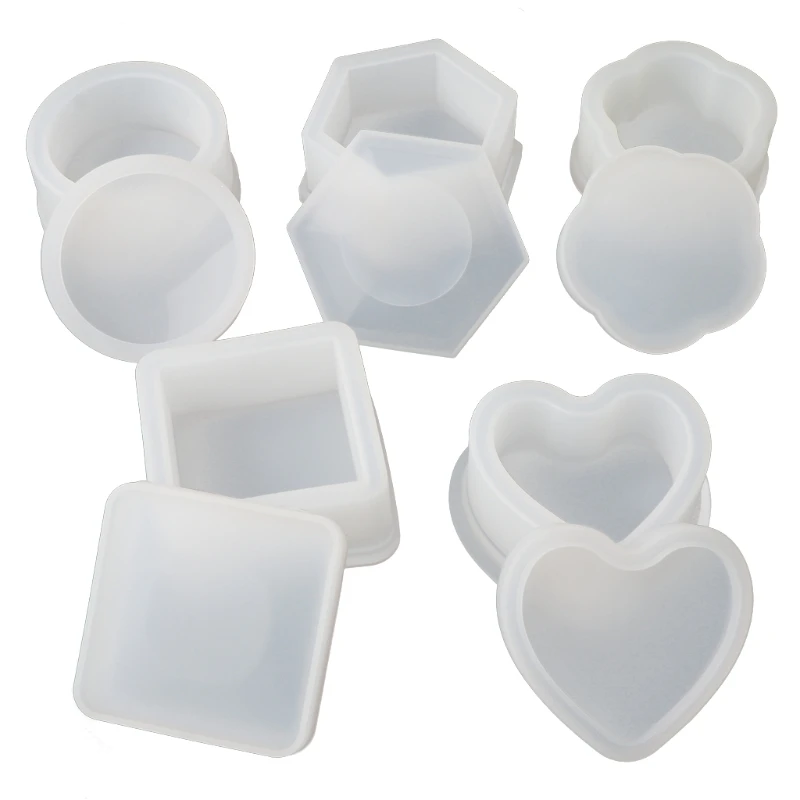 

5Pieces Jewelry Container Box Holder Mold Hexagon Square Soap Holder Silicone Resin Mold for Making Jewelry Box