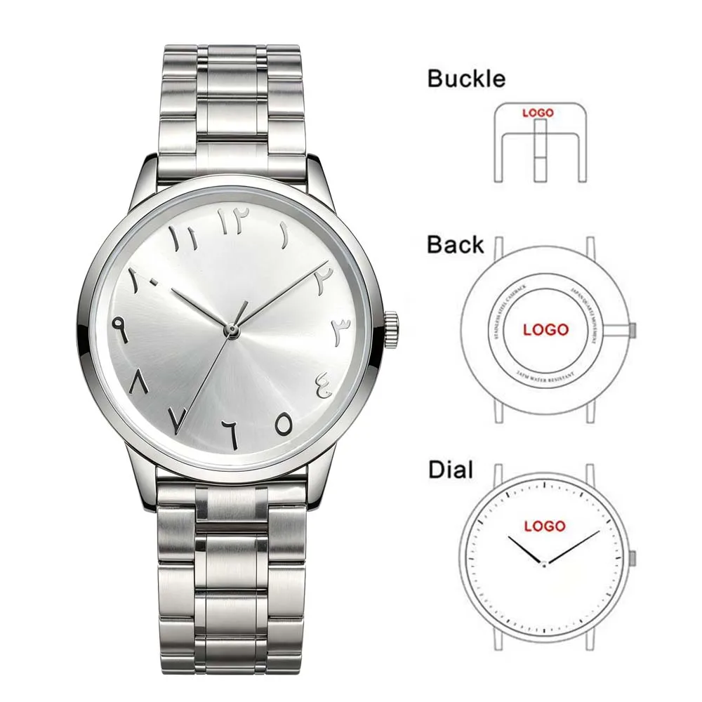 Custom Logo Dial Print Photo Elastic Stainless Steel Strap Watch with Japan Movement