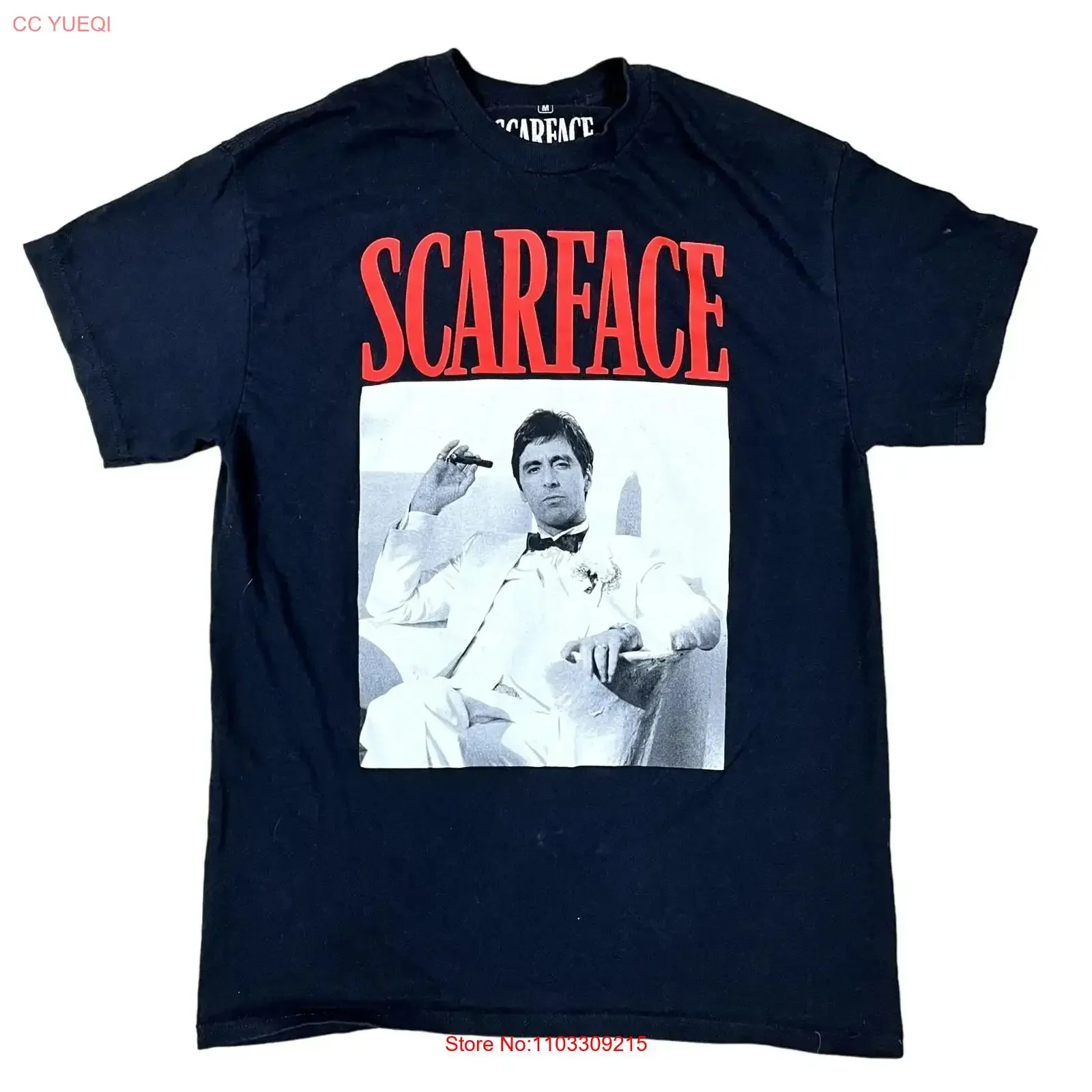 Scarface Al Pacino 100 Cotton Black T-Shirt Größe Medium Vintage Washed Slightly Top für den Alltag, lässige Herrenmode