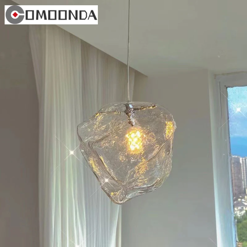 

Modern Nordic Design Corridor Pendant Light Unique Irregular Glass Lampshade Hanging Lamp Home Decoration Living Room Chandelier