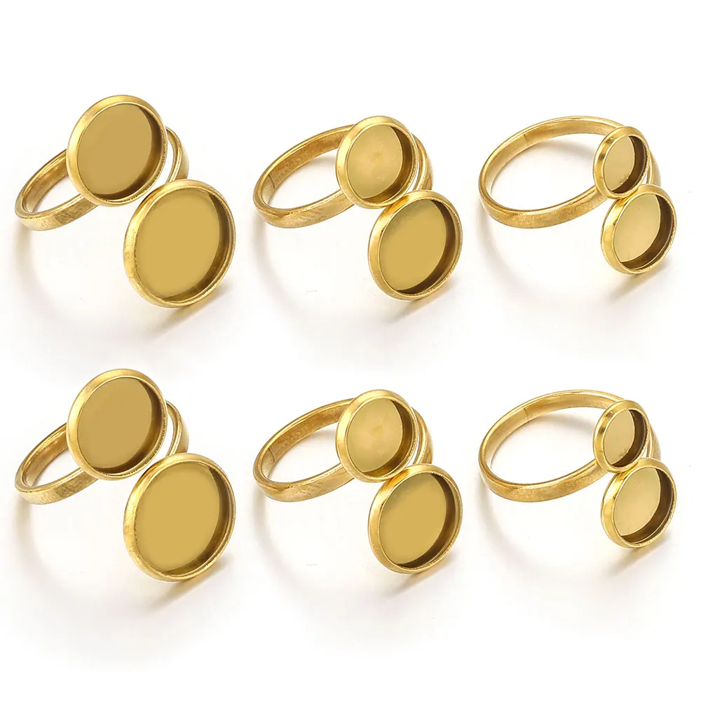 10pcs Adjustable Stainless Steel Open Ring Settings Blank Base Bezel Cabochons Rings for Jewelry Materials Making DIY Finger