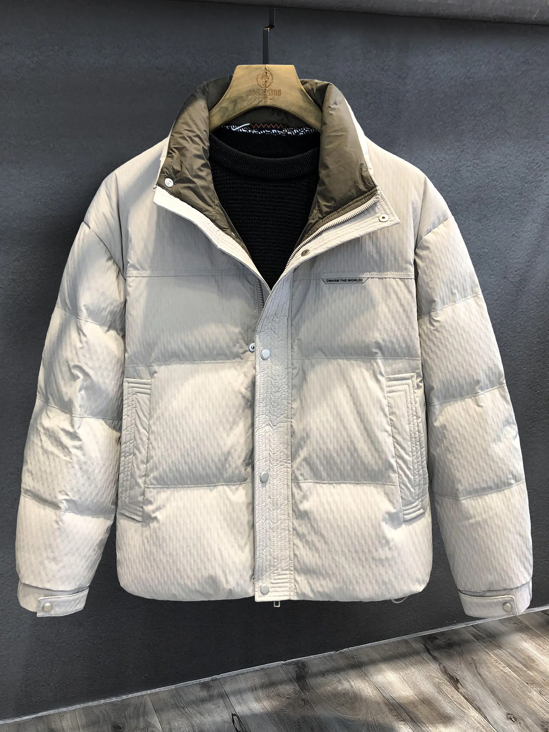 

Thiened Cotton Jaet Men's Winter Warm Sli Stand Collar Jaet American Trendy Men's Clothing Outerwear Jaet