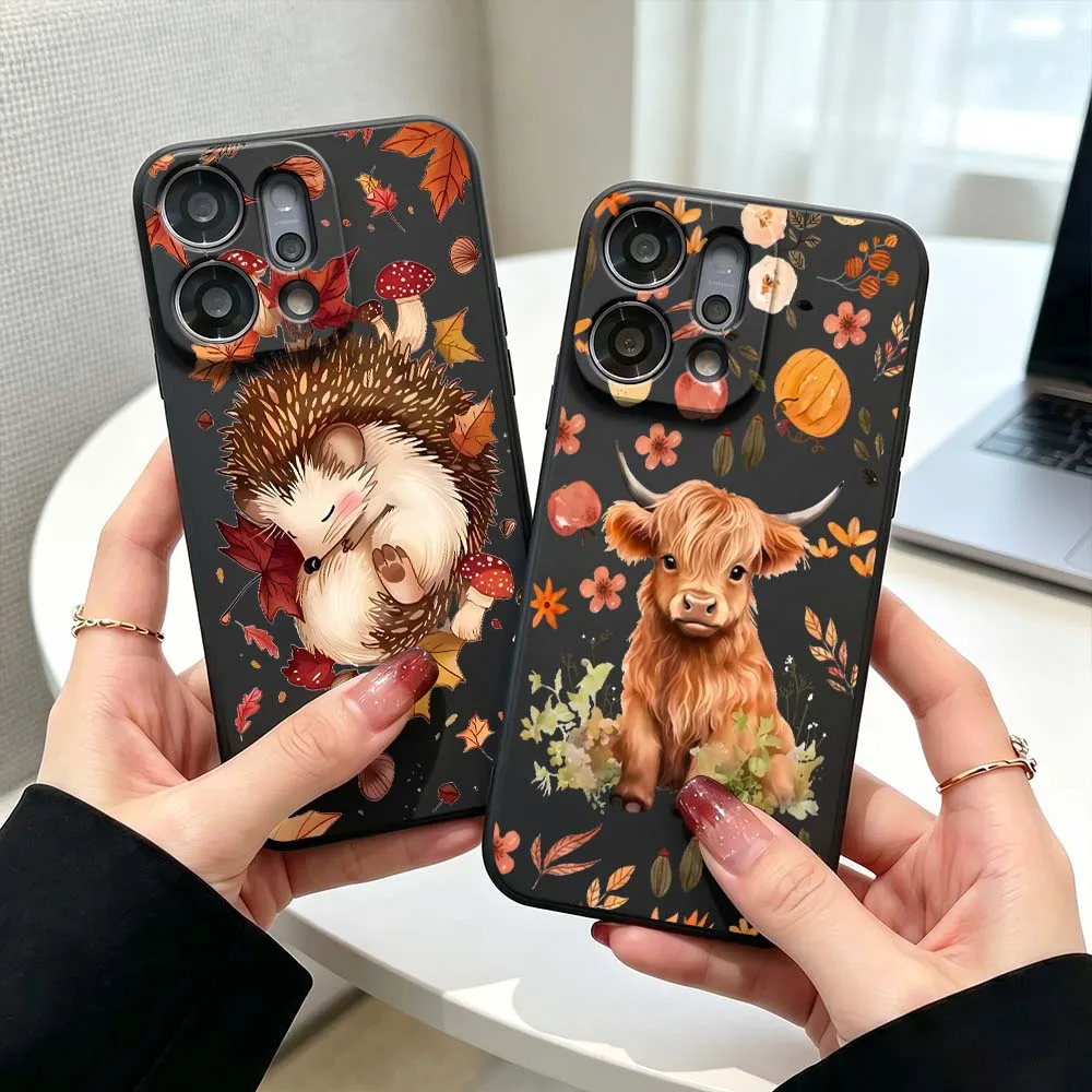 

Animal Cow Autumn For OPPO Find X5 X6 X8 X9 Ultra Lite Reno15 Reno14 Reno13 Reno12 F Pro Max 5G Black Phone Case