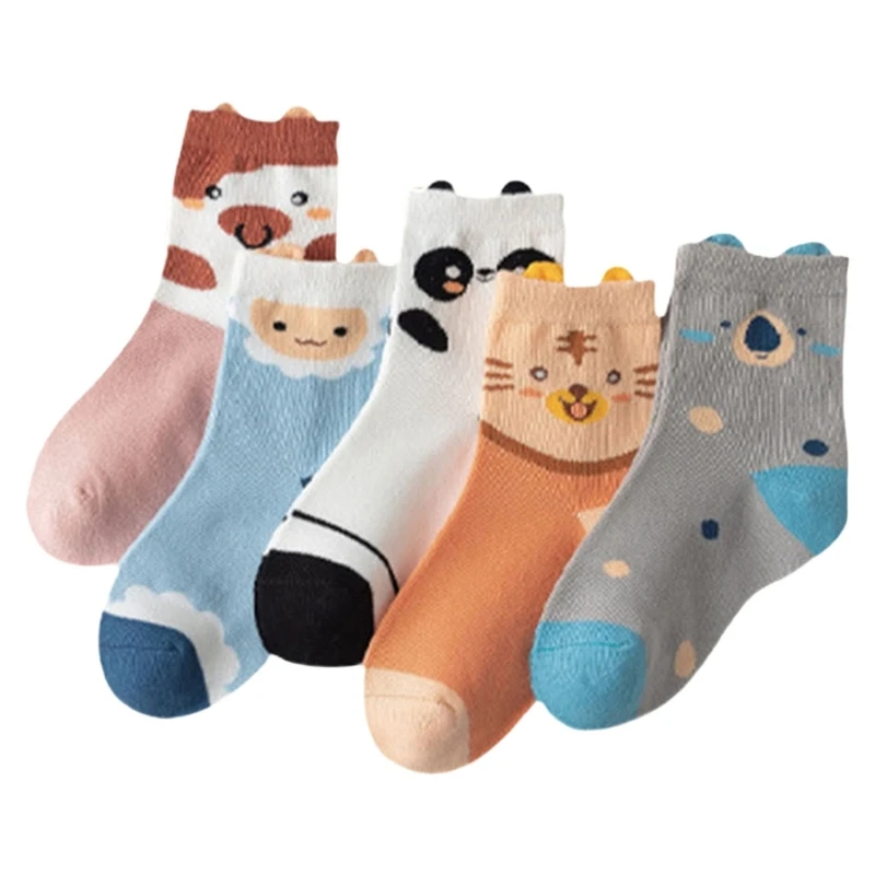 

5 Pairs Cartoon Print Cotton Socks for Kids Girls Sports Tennis Casual Wear