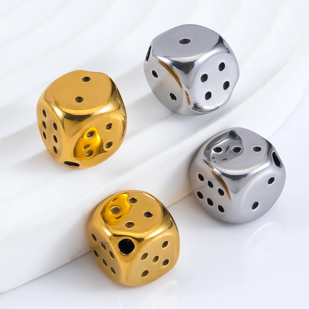 2pcs No Fade Stainless Steel Dice Beads Spacer Beads Charm for DIY Necklace Bracelet Earrings Pendant Jewelry Making Findings