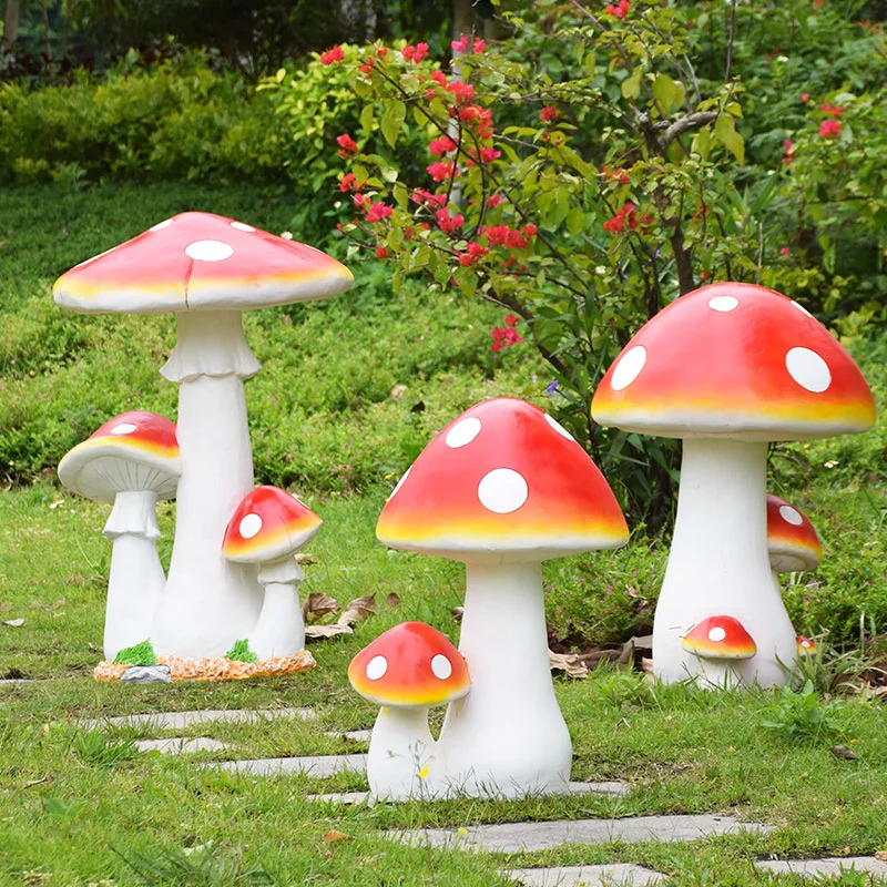 Décoration de jardin de villa, sculpture de champignon artificiel pour centre commercial, parc, espace commun, pelouse extérieure, ornement paysager de jardin