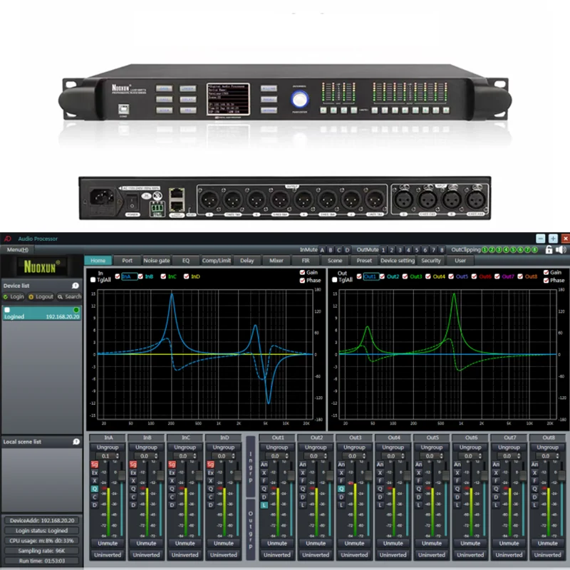 

Live Sound Equipment 4 In 8 Output Fir DSP Audio Processor For Line Array Subwoofers Speaker