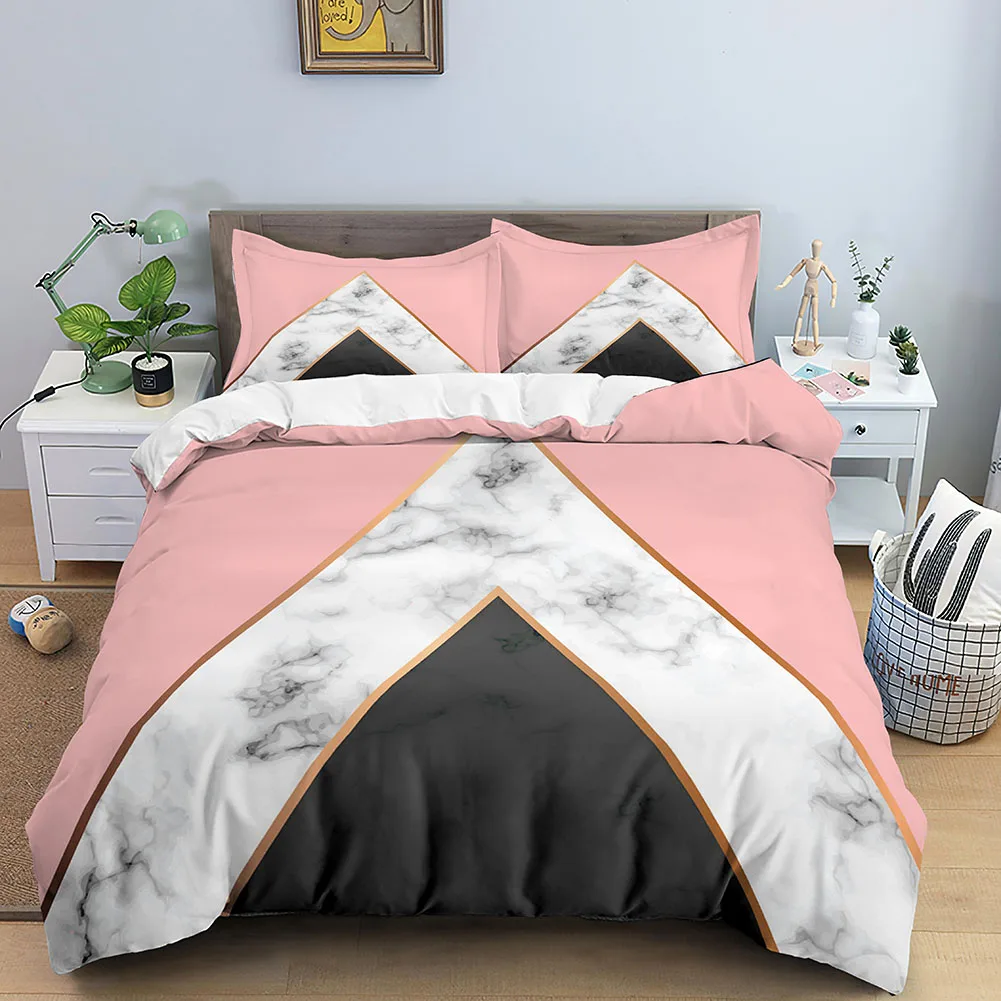 

Geometric Duvet Cover Set Single Nordic Plaid King Size Quilt Cover Microfiber Pink White Black Stripe Pattern Soft Bedding Set