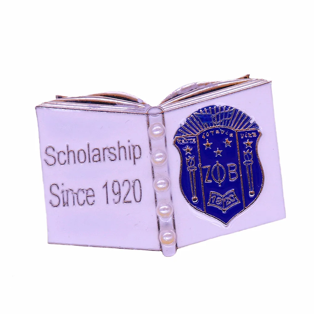 Fashion Metal Enamel Color College Sorority Scholarship Since 1920 Greek Sorority ZETA PHI BETA Book Brooch Lapel Pin Jewelry