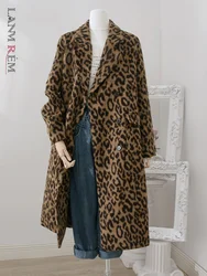 LANMREM-abrigo de lana de longitud media con estampado de leopardo para mujer, ropa cálida de invierno, diseño de nicho, ropa suelta, ropa de calle 32A391