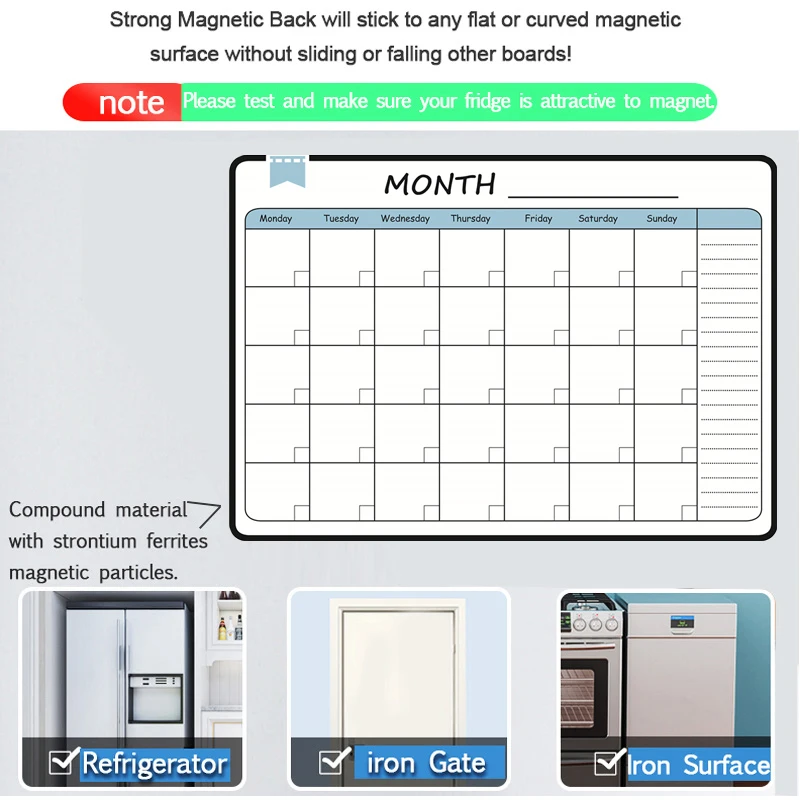 A3 Size Magnetic Monthly Weekly Planner Dry Erase Whiteboard Calendar Table Blackboard Fridge Sticker Message Board Menu