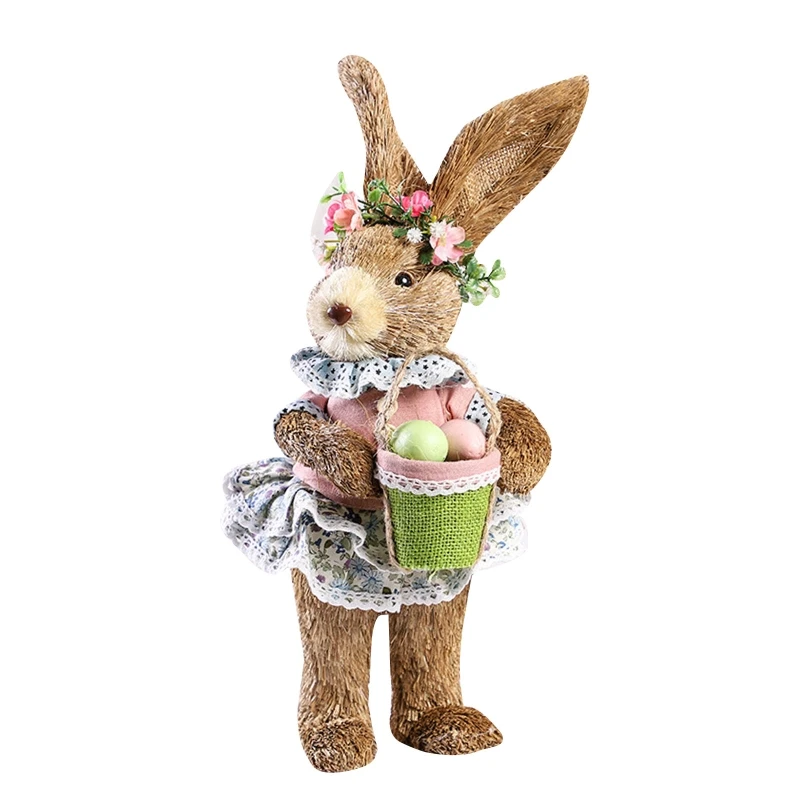 

Easter Rabbit Ornament Artificial Straw Bunny with Egg Standing for Dol Drop shipping