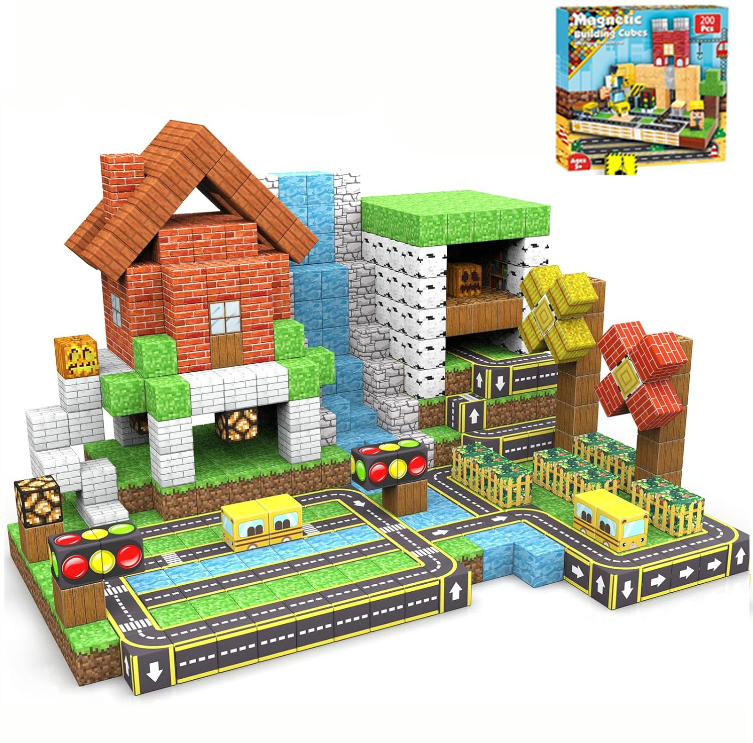 100PCS magnetische bouwstenen magneetkubus stapelen bouwweg met auto STEM Montessori kerstverjaardagscadeaus